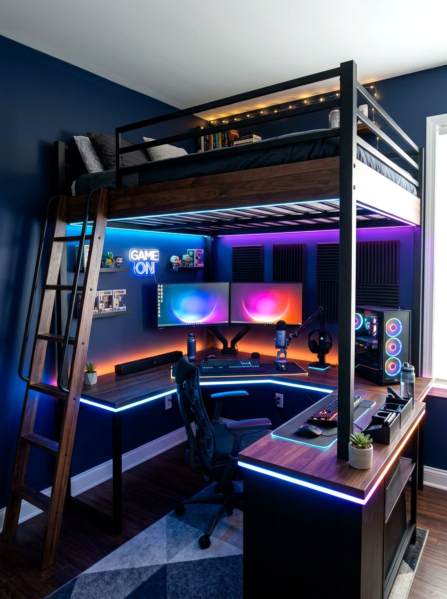 Loft bed with built in wrap around desk - 30 loft bed office combo ideas