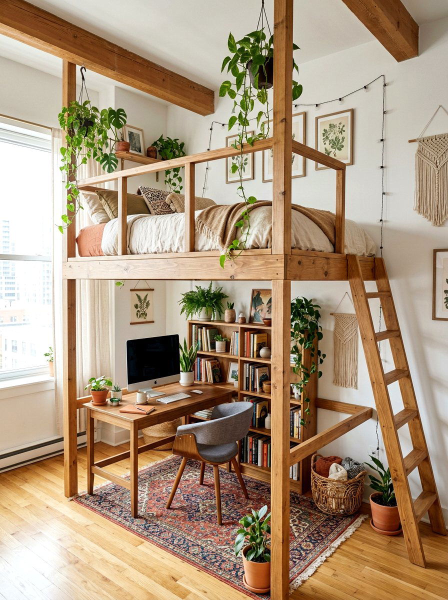 Loft bed with desk - 30 stylish small apartment ideas