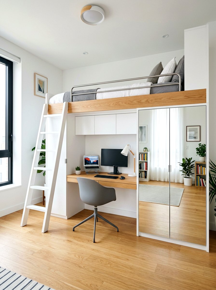 Loft bed with desk and wardrobe - 30 loft bed office combo ideas
