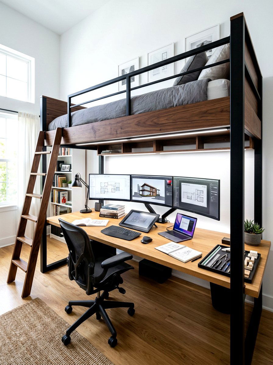 Loft bed with extra wide desk - 30 loft bed office combo ideas