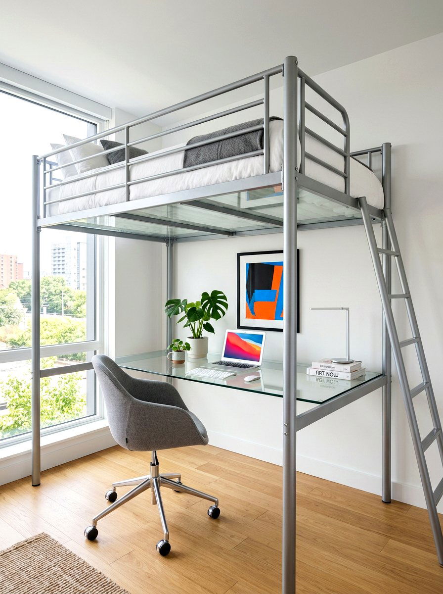 Loft bed with glass desk surface - 30 loft bed office combo ideas