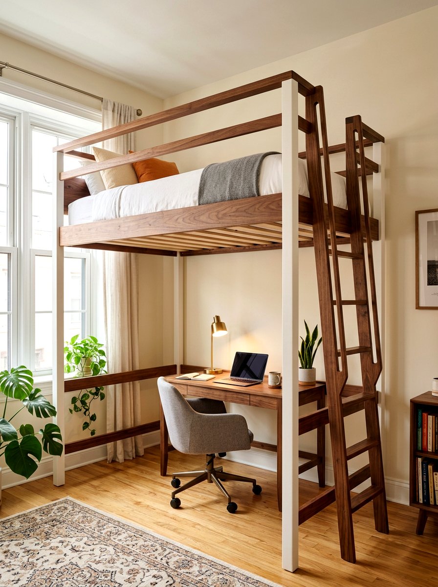 Loft bed with ladder and desk combo - 30 loft bed office combo ideas