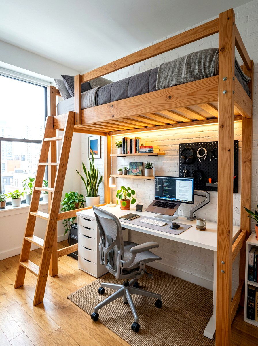 Loft bed workspace - 30 journaling corner ideas