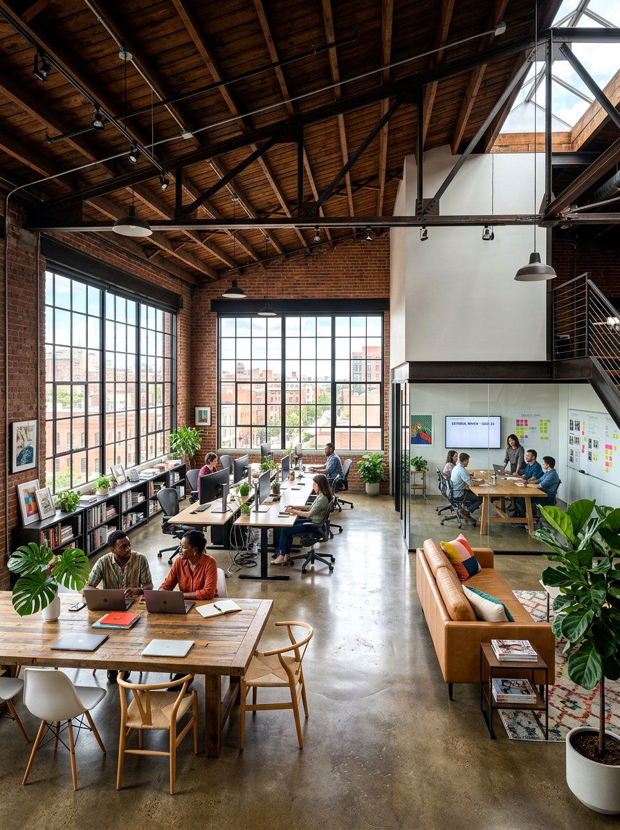 Loft style creative workspace - 30 editorial office ideas
