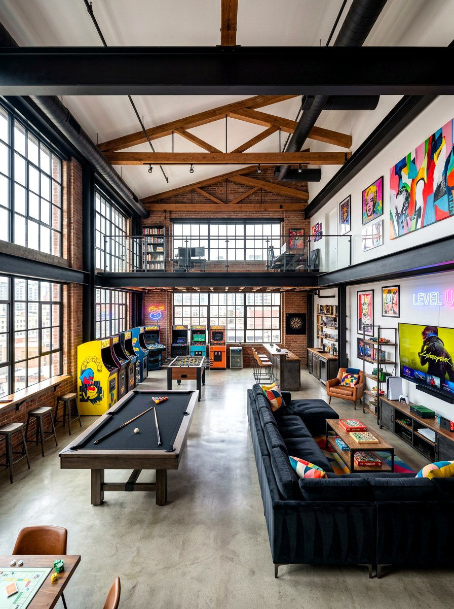 Loft style game room - 30 basement game room ideas