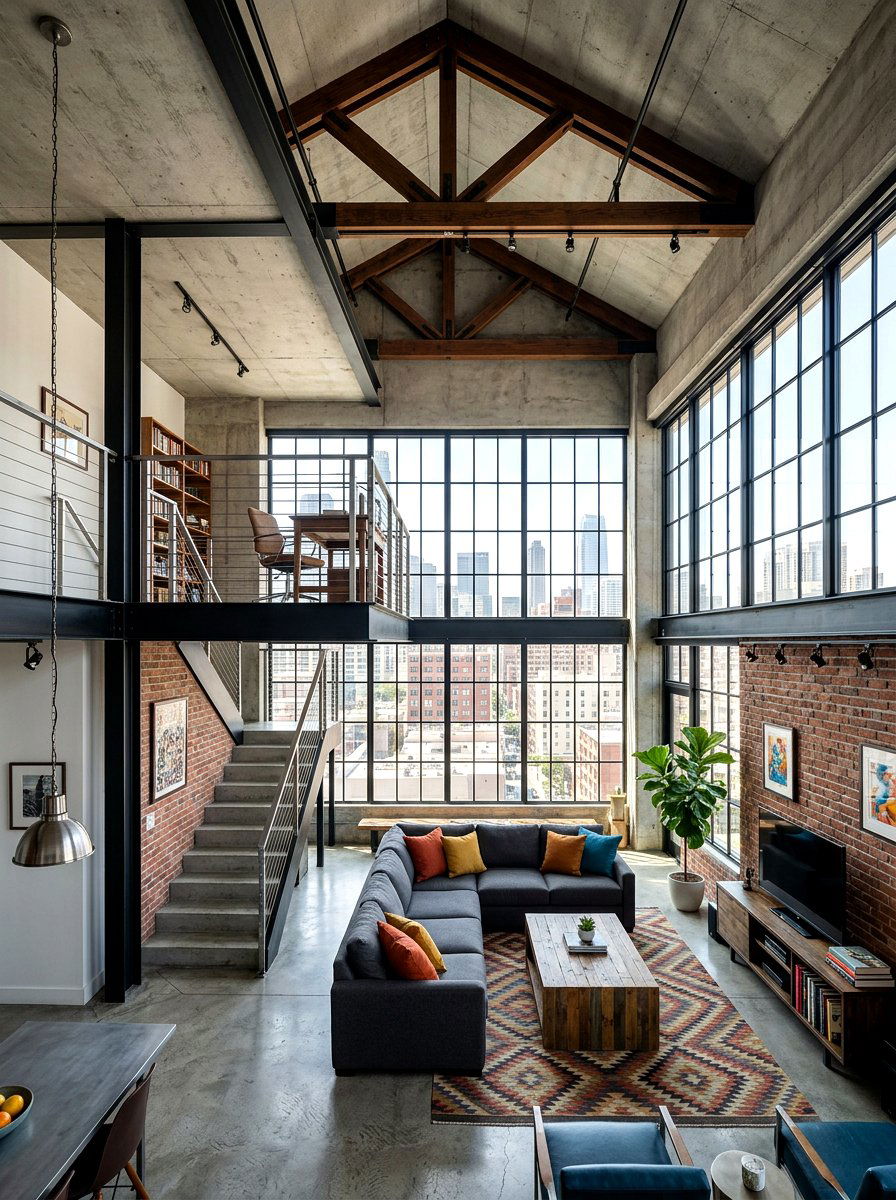Loft style vaulted living room - 30 vaulted living room ideas