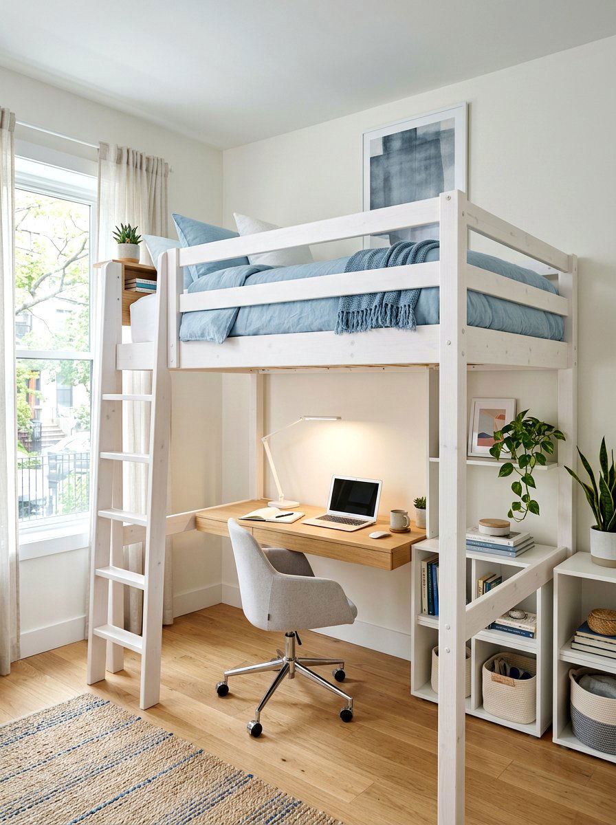 Lofted Bed With Desk - 30 dorm bed ideas