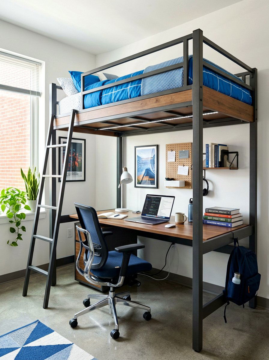 Lofted Bed Workspace - 30 dorm room ideas