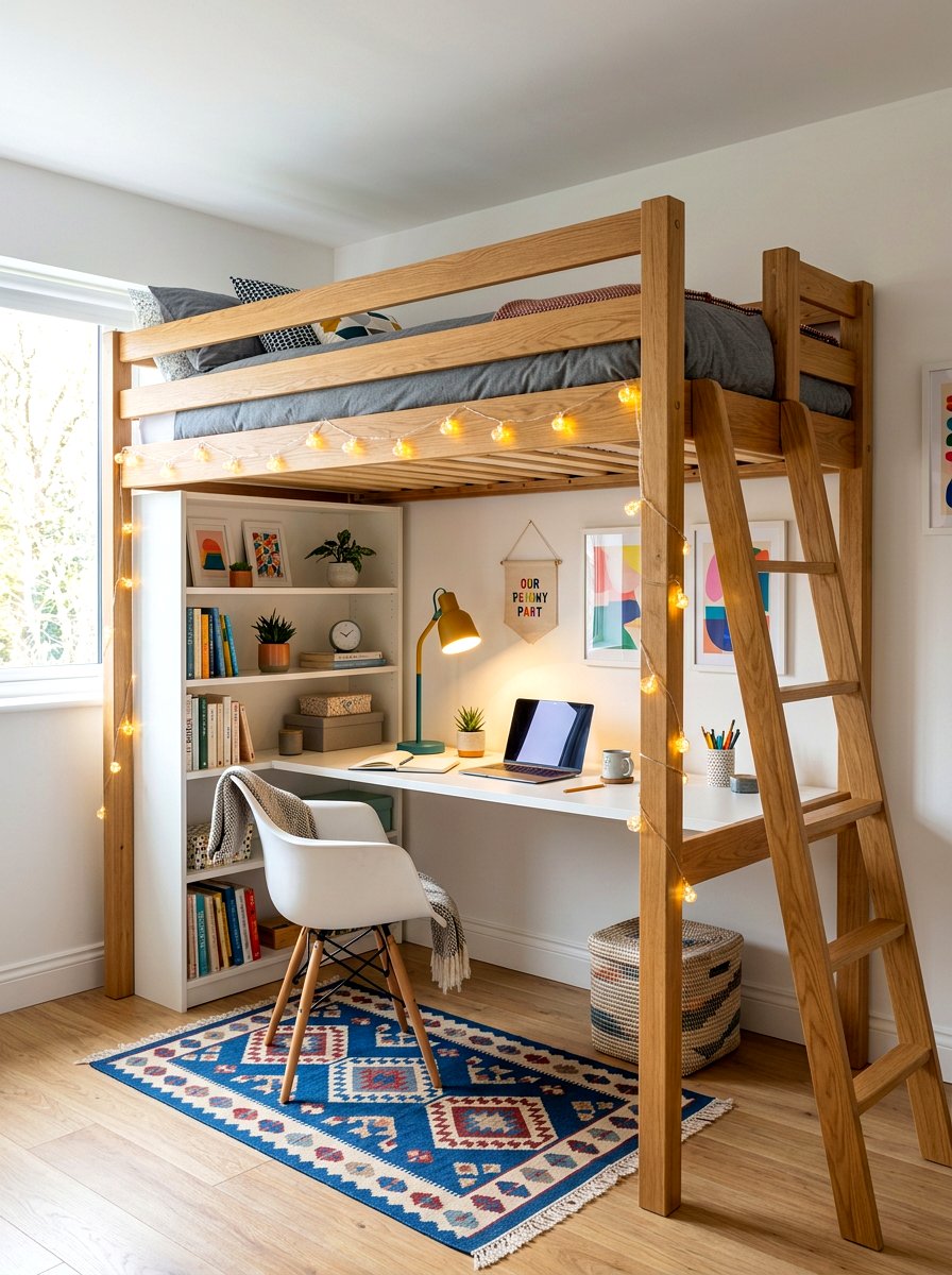 Lofted Bed Workspace - 30 college apartment ideas