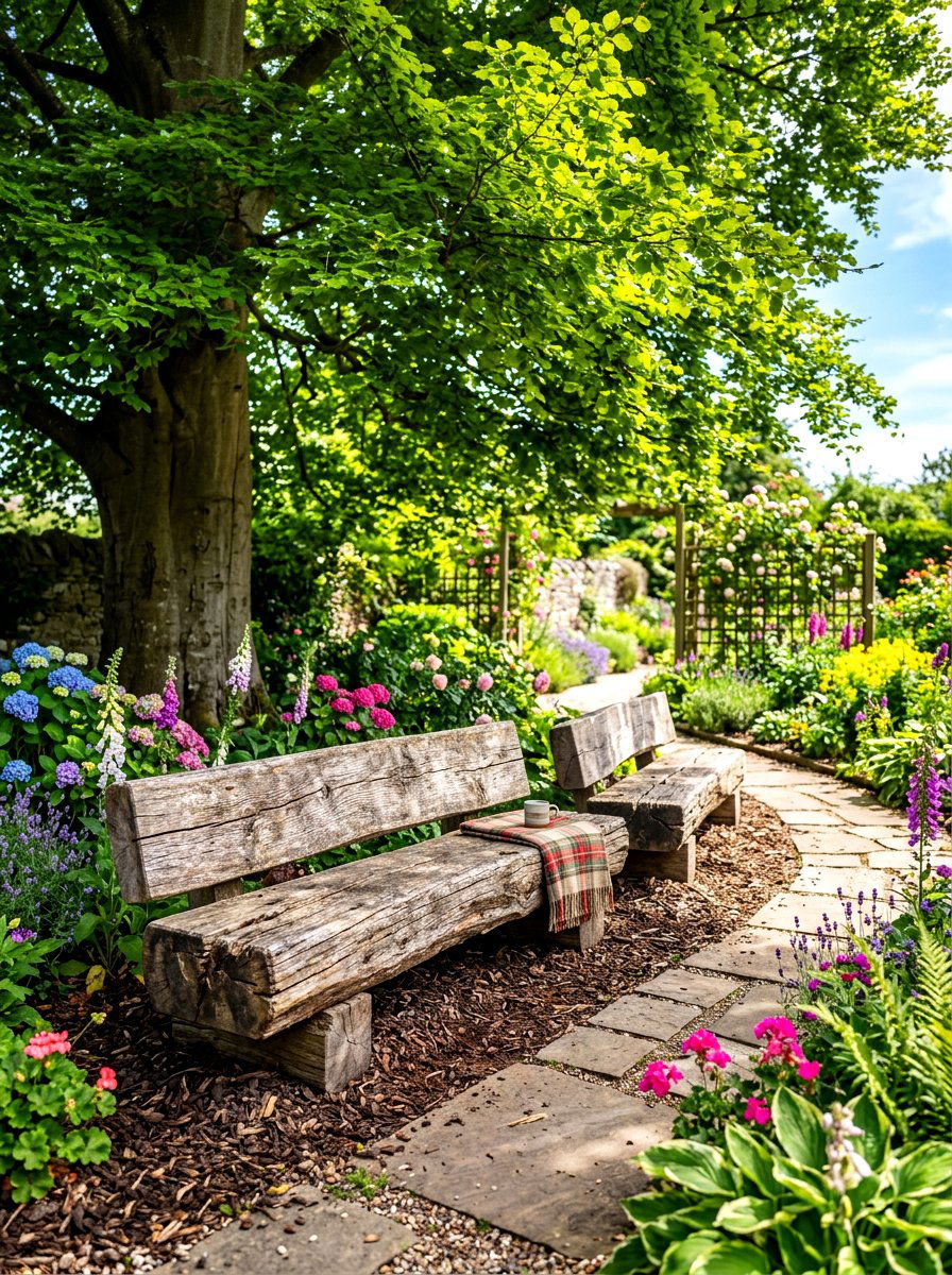 Log Bench Seating - 30 woodland backyard landscaping ideas