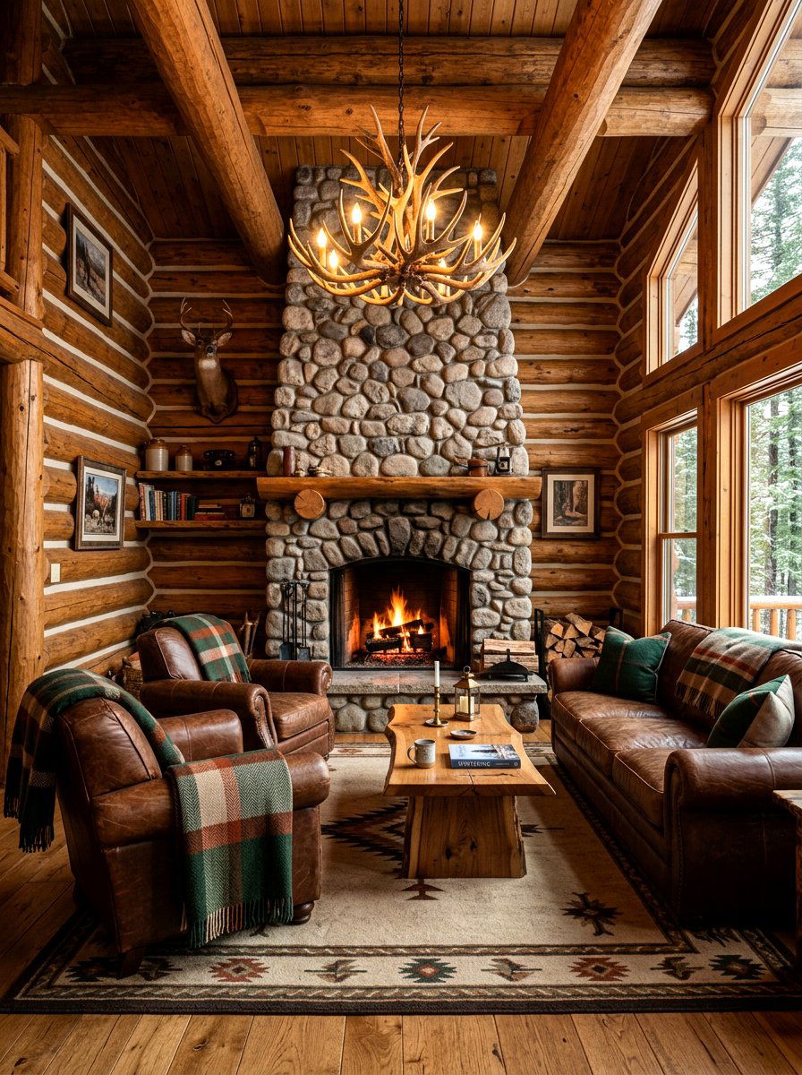 Log Cabin Lounge - 30 tiny cottage decor ideas