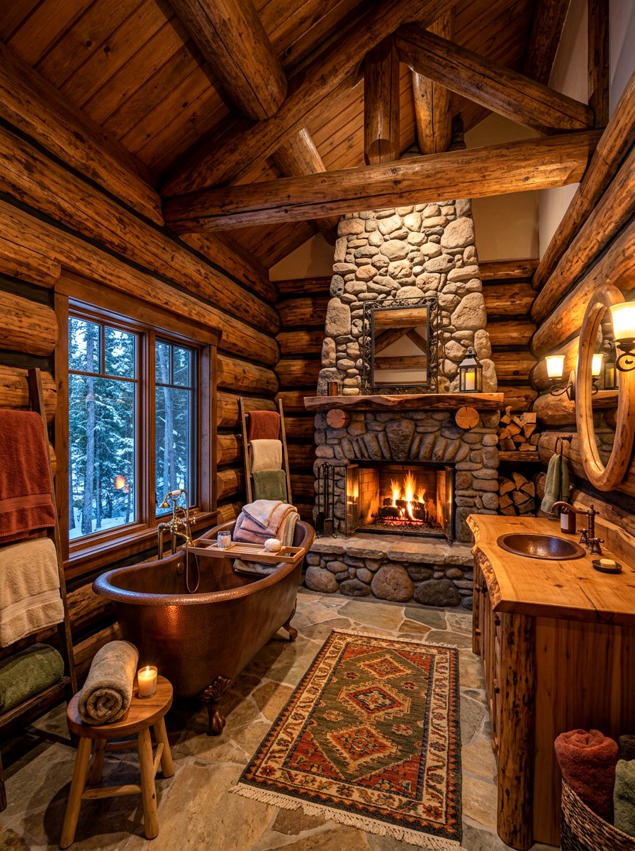 Log Cabin Style Bathroom - 30 forest inspired bathroom ideas