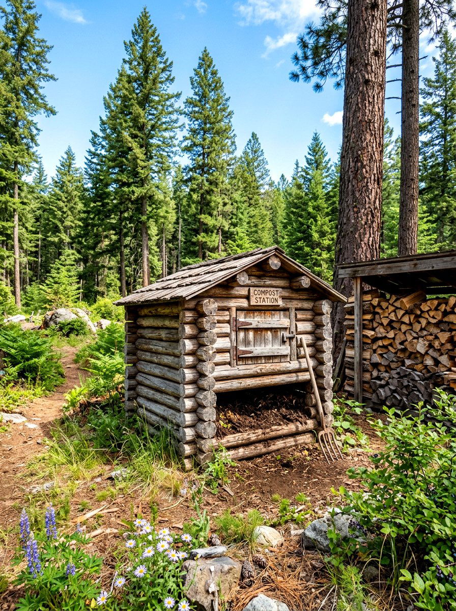 Log Cabin Style Compost Stack - 30 compost corner ideas