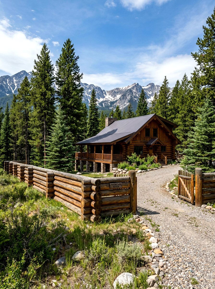 Log Cabin Style Fence - 30 front yard fence ideas