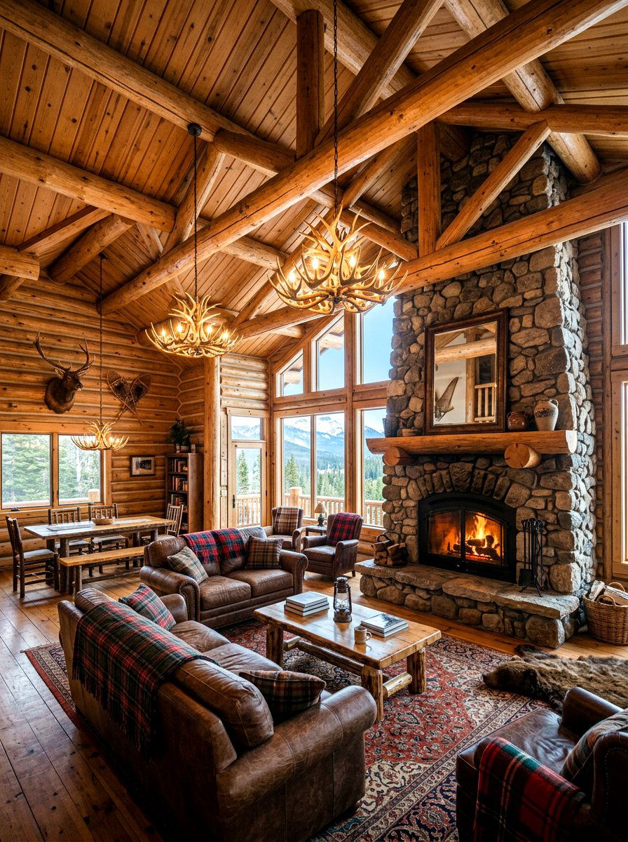 Log Cabin Wood Beam - 30 wood beam ceiling ideas