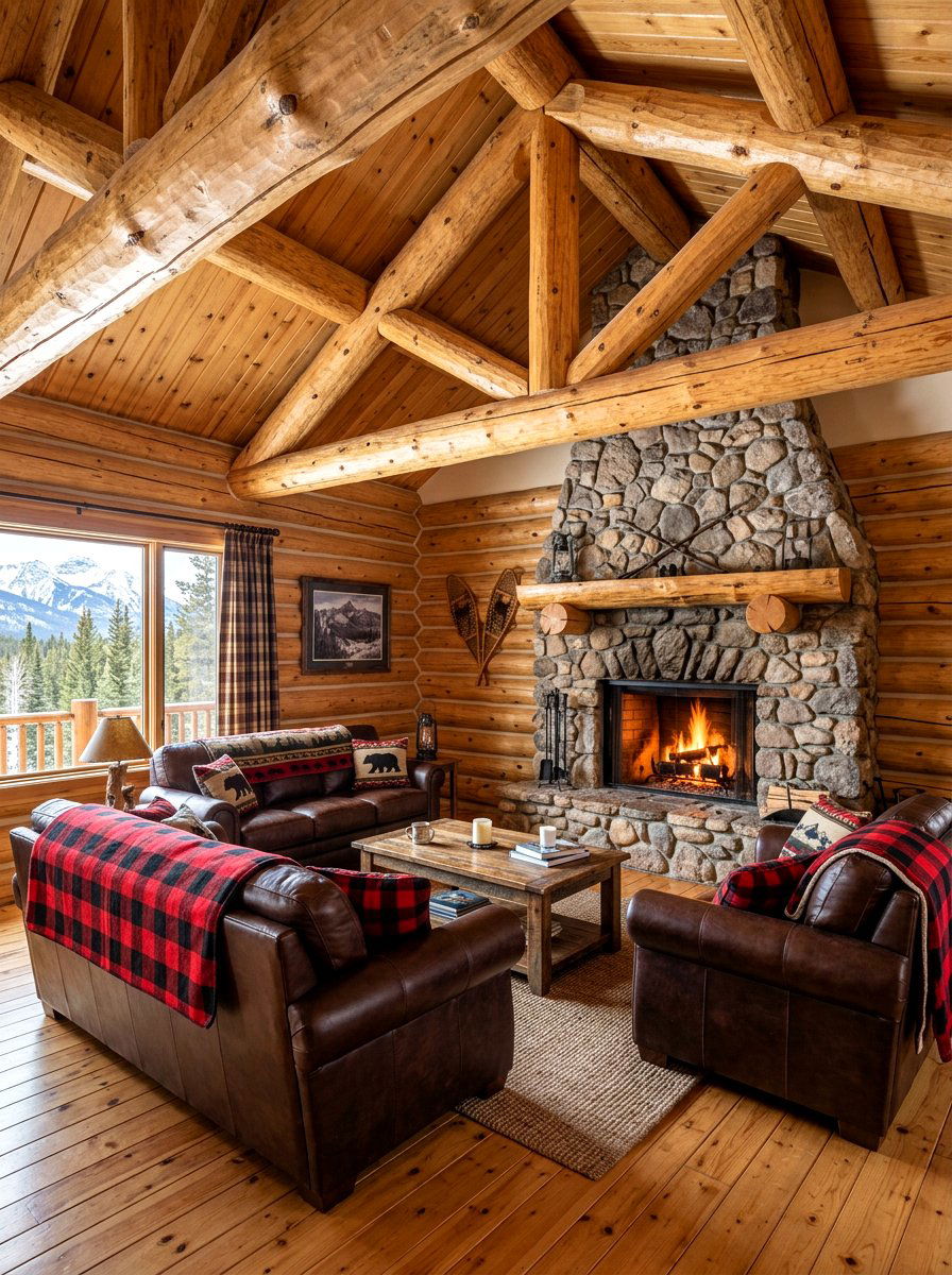 Log Cabin Wood Beams - 30 rustic beam ceiling ideas