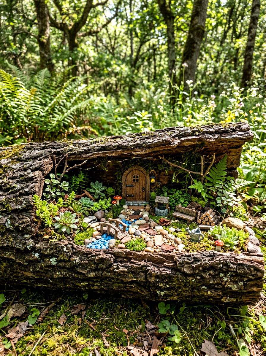 Log Fairy Garden - 30 fairy garden ideas