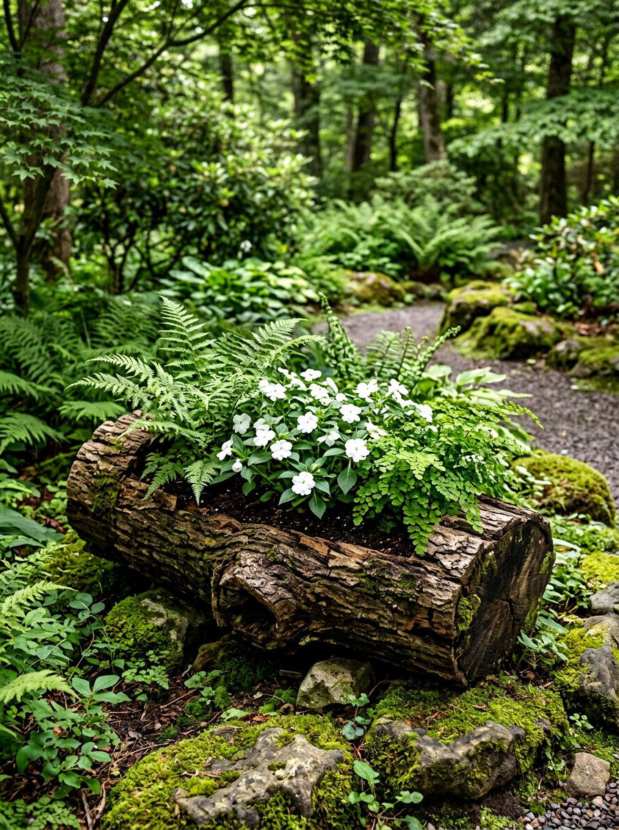 Log Flower Planter - 30 outdoor planter ideas