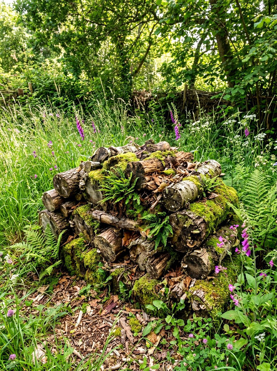 Log Pile Habitat Backyard - 30 naturalistic backyard ideas