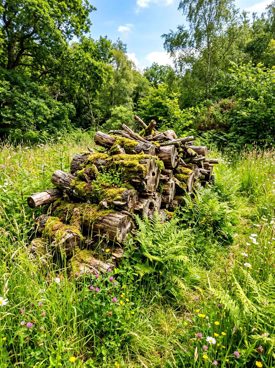 Log Pile Habitat - 30 meadow style backyard ideas