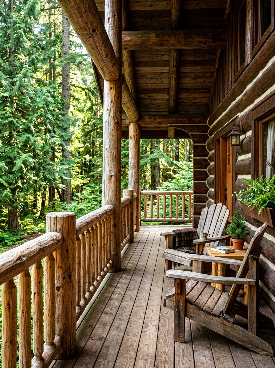 Log Railing Cabin Porch - 30 cabin front porch ideas