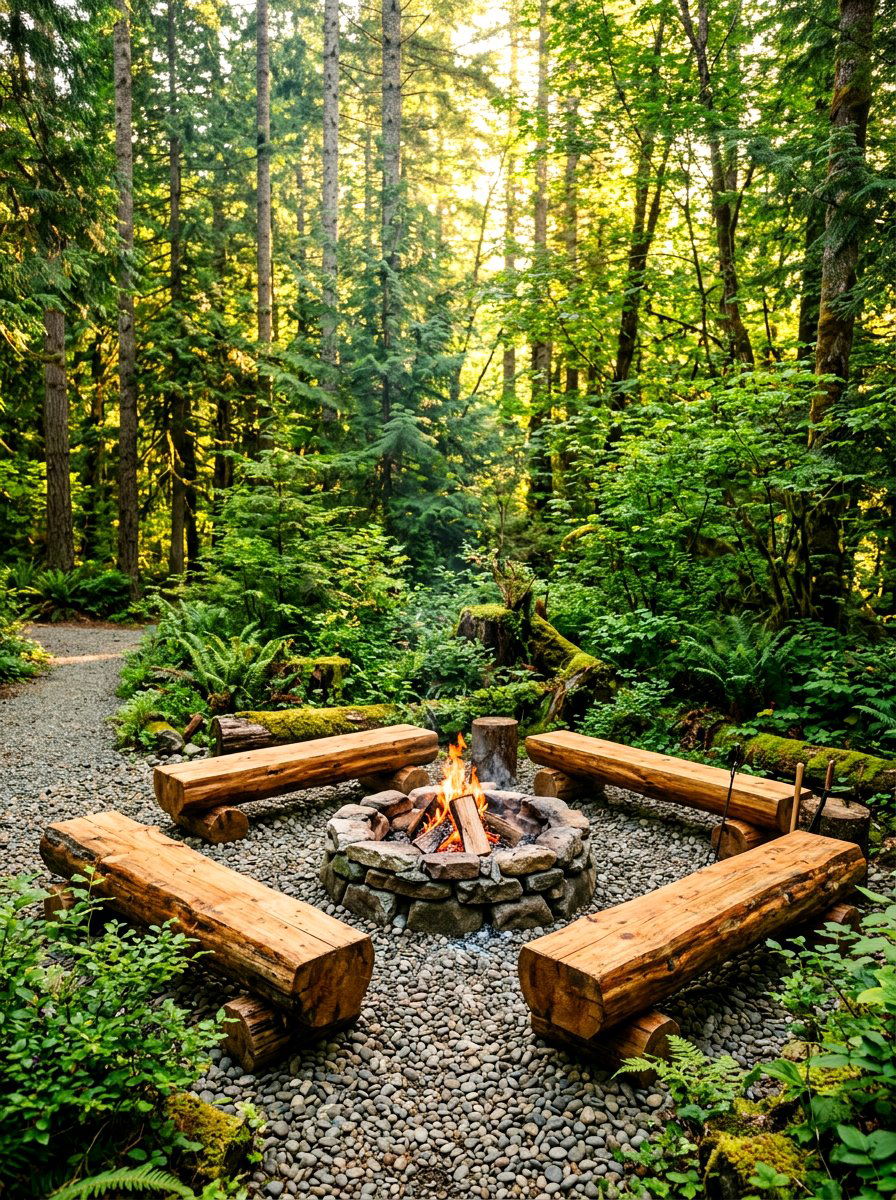 Log Seating Fire Pit - 30 fire pit gravel area ideas