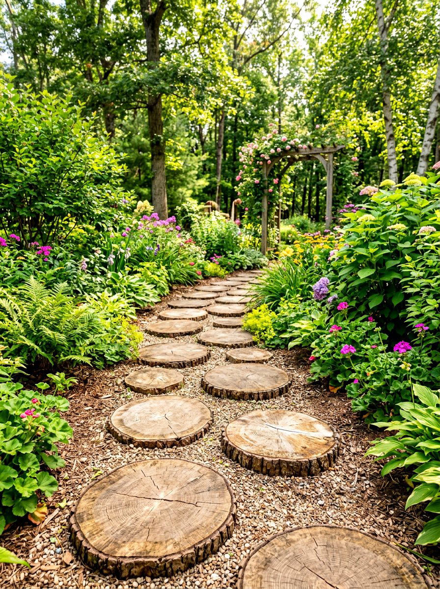 Log Section - 30 woodland garden ideas