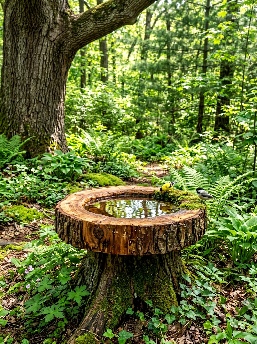Log Slice Bird Bath - 30 bird bath ideas