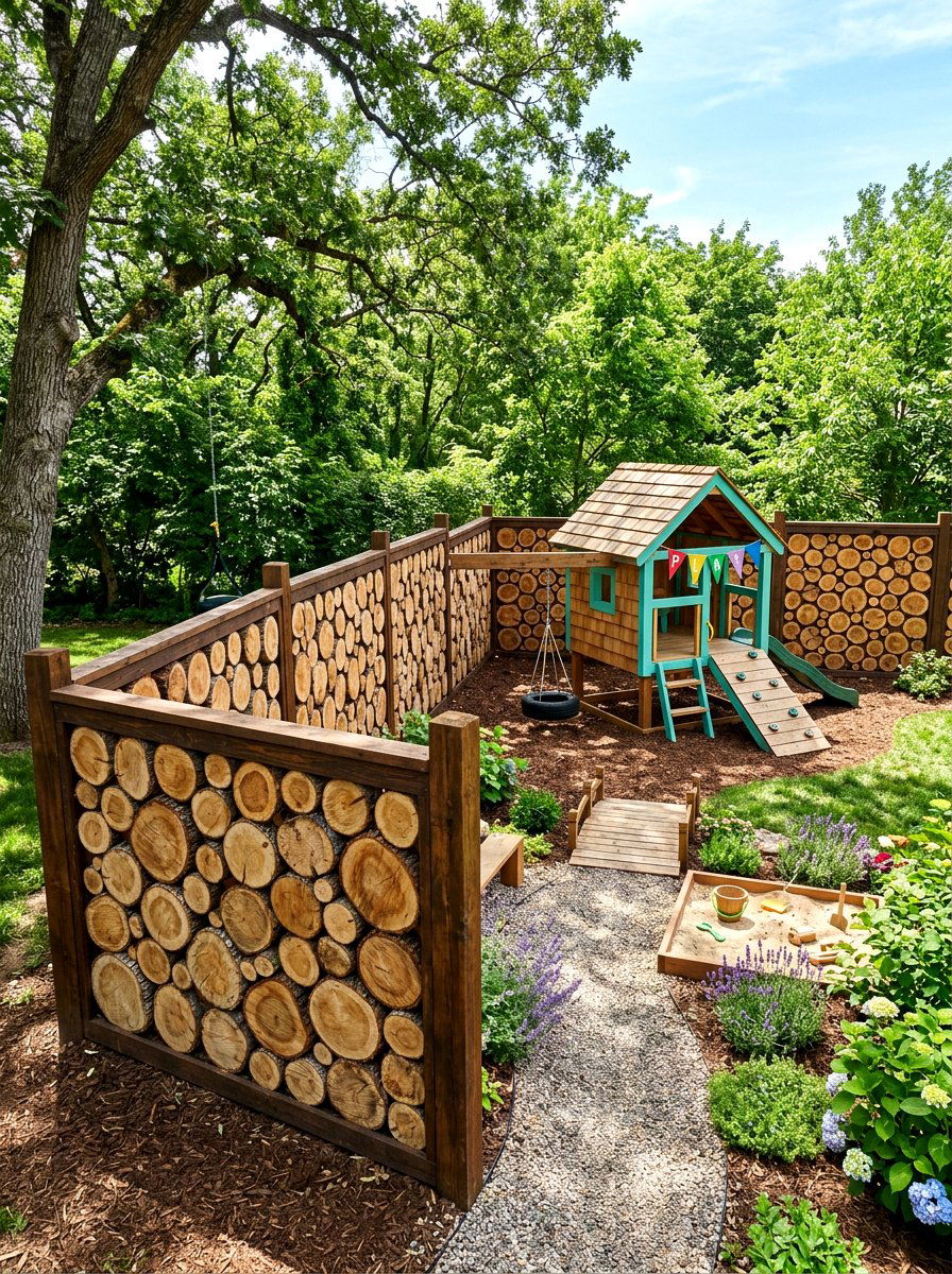 Log Slice Fence - 30 rustic fence ideas