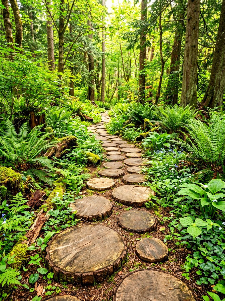 Log Slice Garden Walkway - 30 path through garden ideas