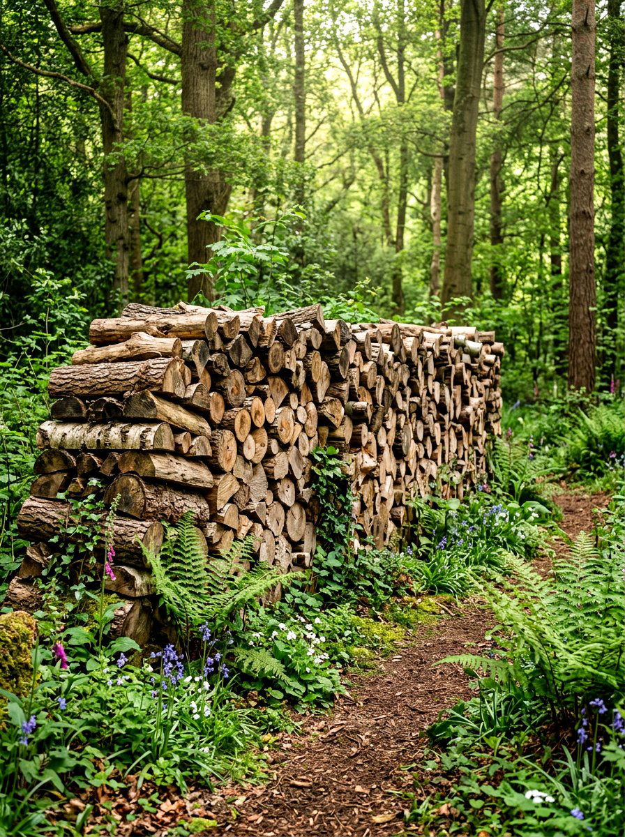Log Stack Wall - 30 garden wall ideas