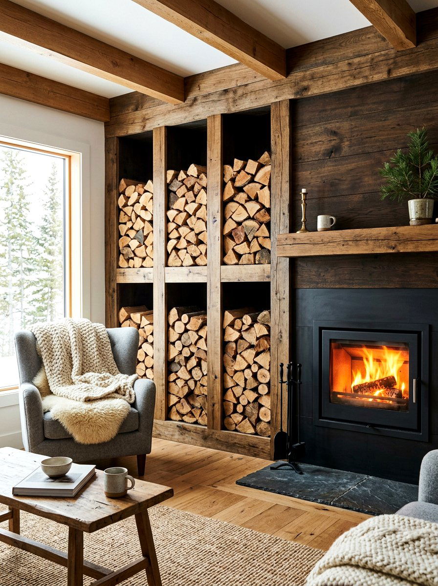 Log Storage Fireplace Wall - 30 fireplace wall living room ideas