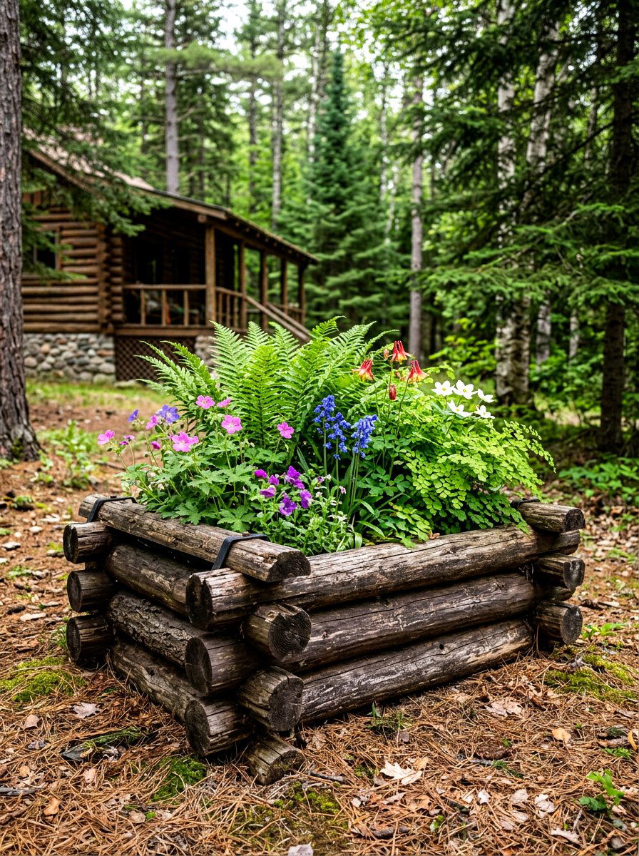 Log Style Planter Box - 30 raised planter box ideas