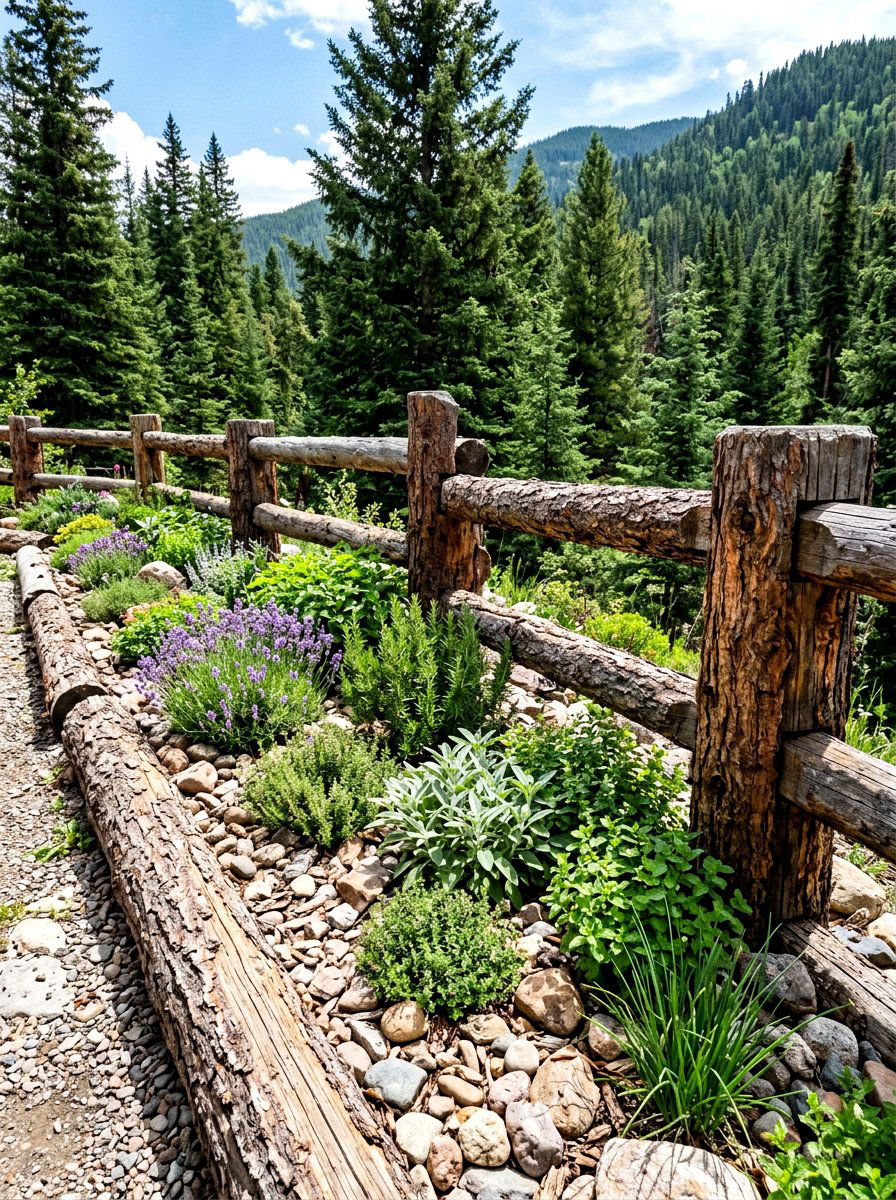 Log Style Rustic Barrier - 30 herb garden fence ideas