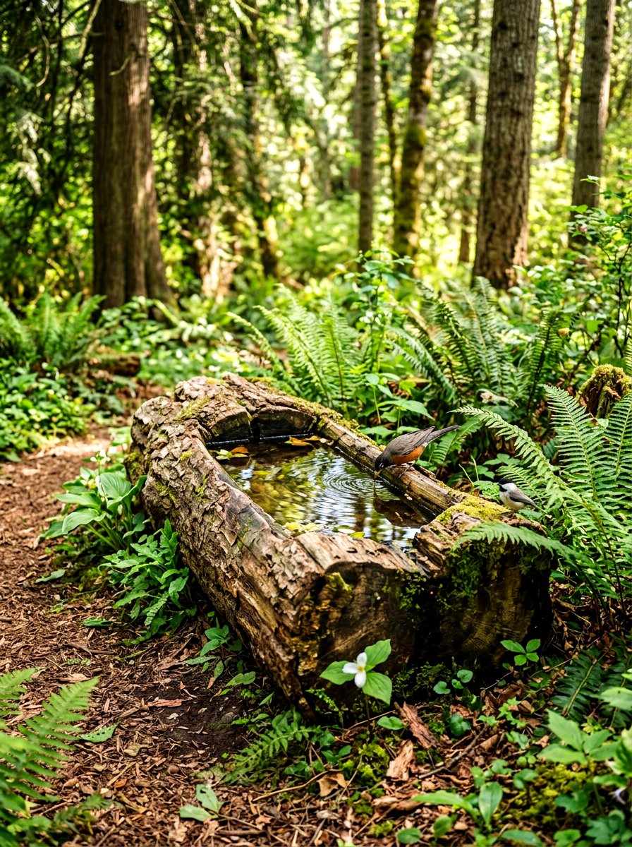 Log bird bath - 30 front yard bird bath ideas