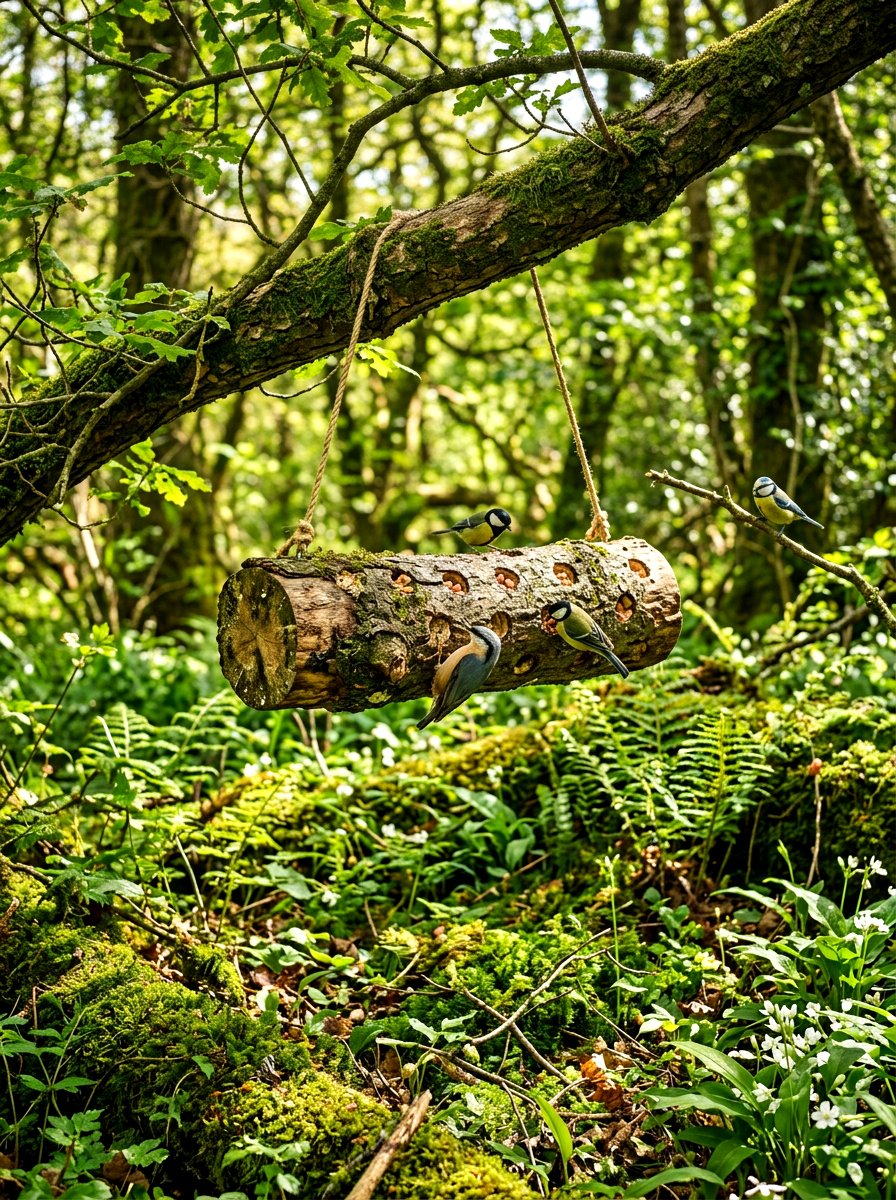 Log bird feeder - 30 bird feeder garden ideas