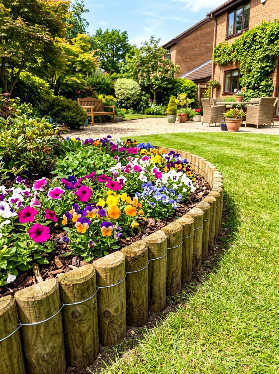 Log roll garden border - 30 garden border ideas