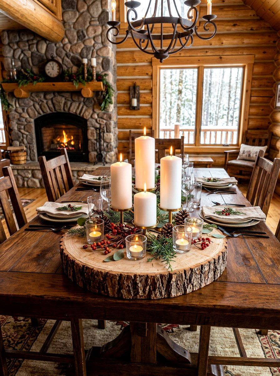 Log slice candle centerpiece - 30 candle heavy fall decor ideas