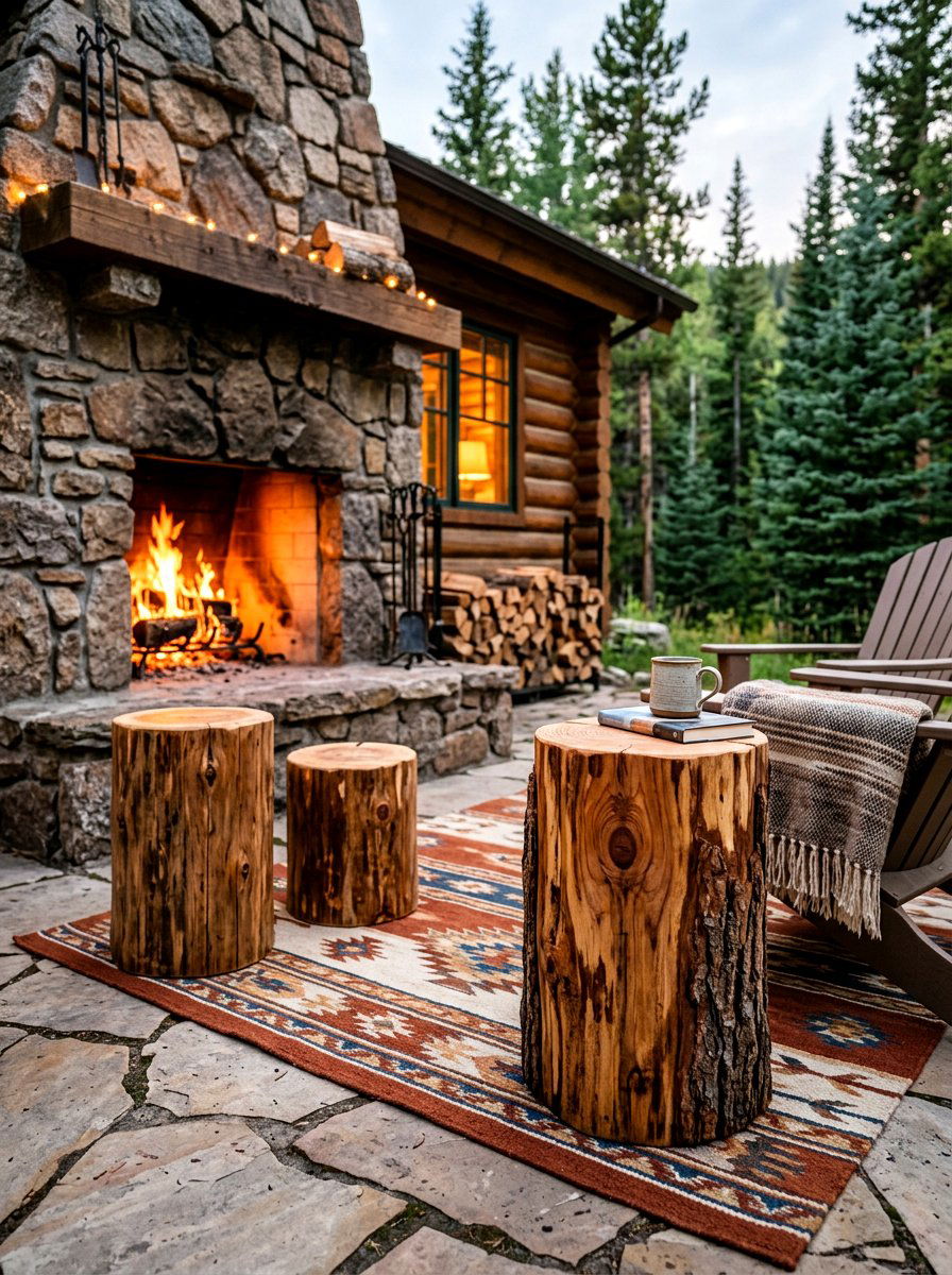 Log style garden stool - 30 wooden patio furniture ideas
