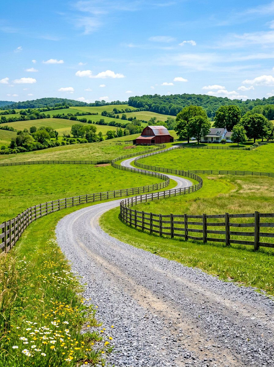 Long Country Driveway - 30 gravel driveway ideas