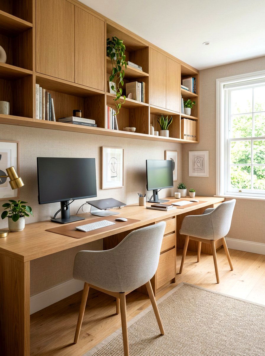 Long Double Desk Against Wall - 30 shared office ideas