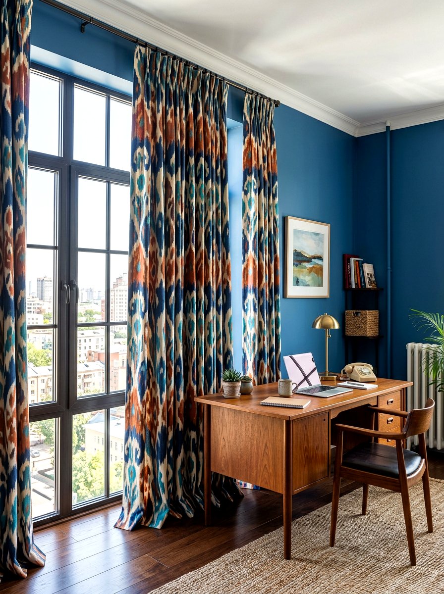Long Patterned Curtains - 30 maximalist office ideas