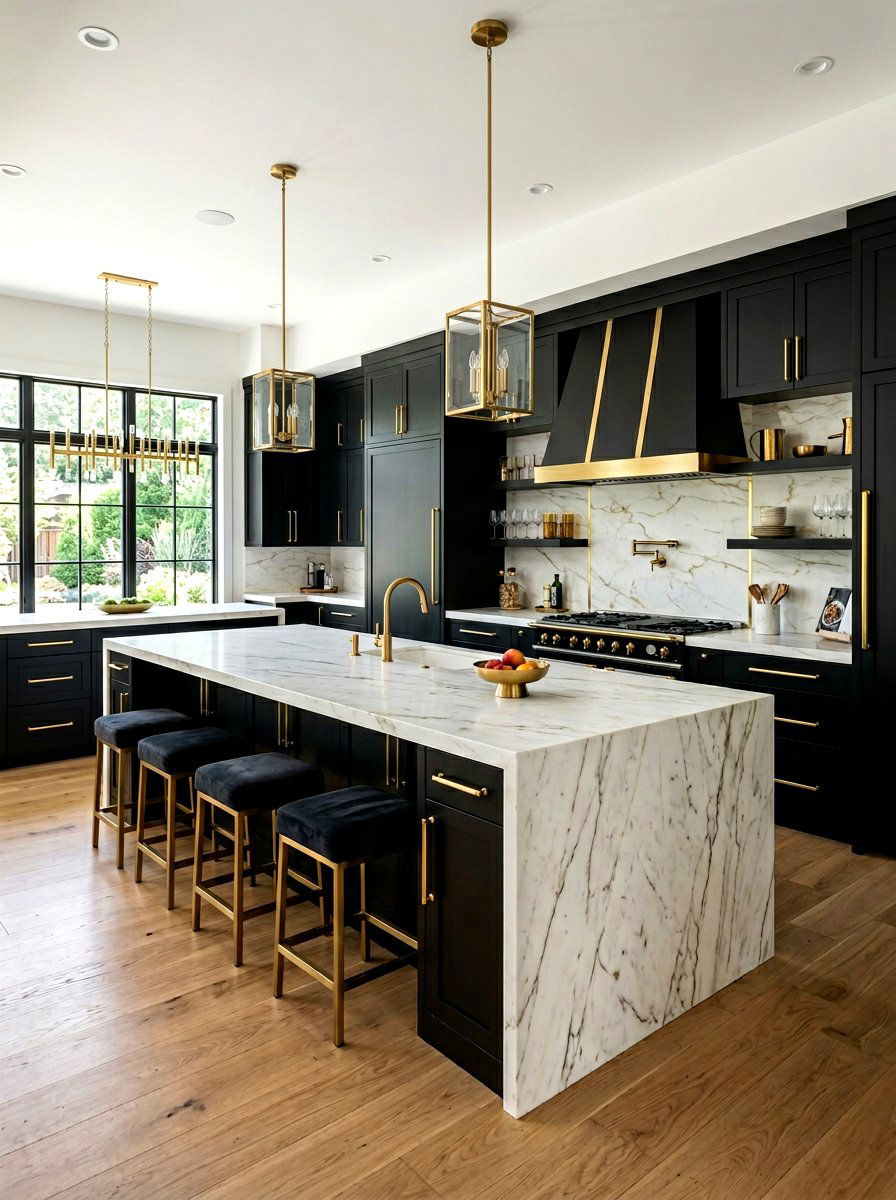 Long Polished Brass Pulls Kitchen - 30 long pull cabinet ideas