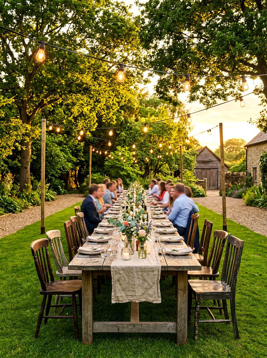 Long Rustic Wooden Table - 30 garden party table ideas