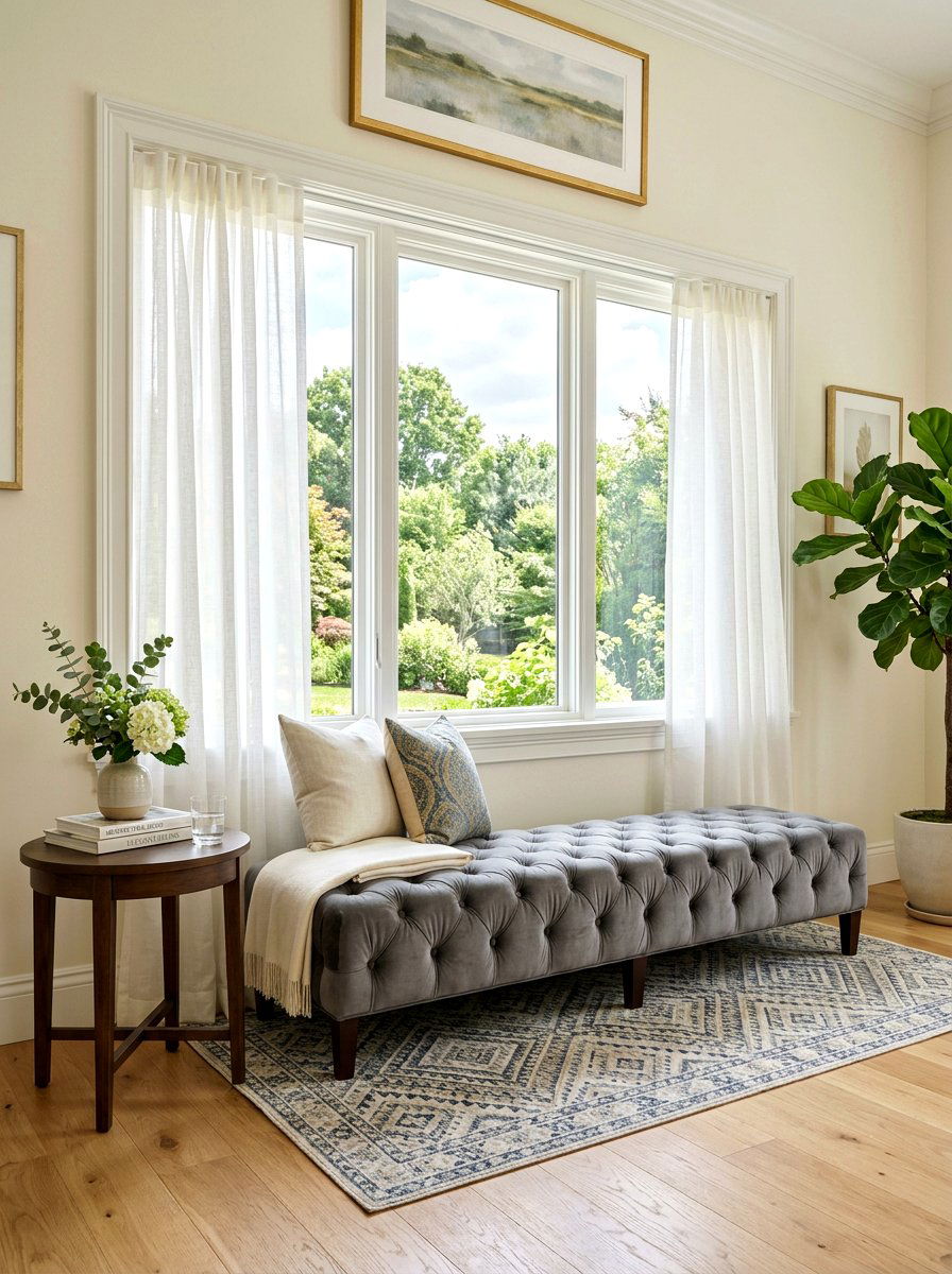 Long Tufted Ottoman Bench - 30 living room ottoman styling ideas