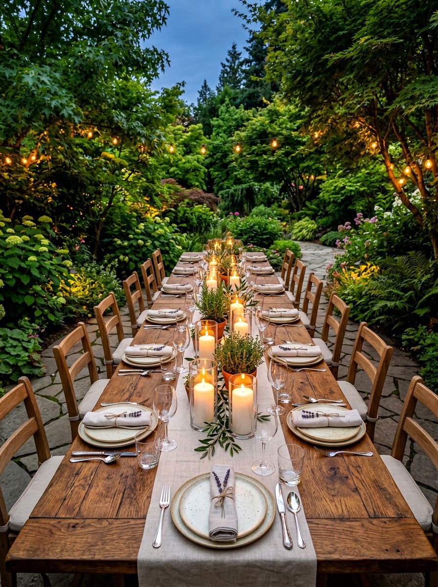 Long Wooden Table Candlelit Garden - 30 candlelit garden dinner ideas
