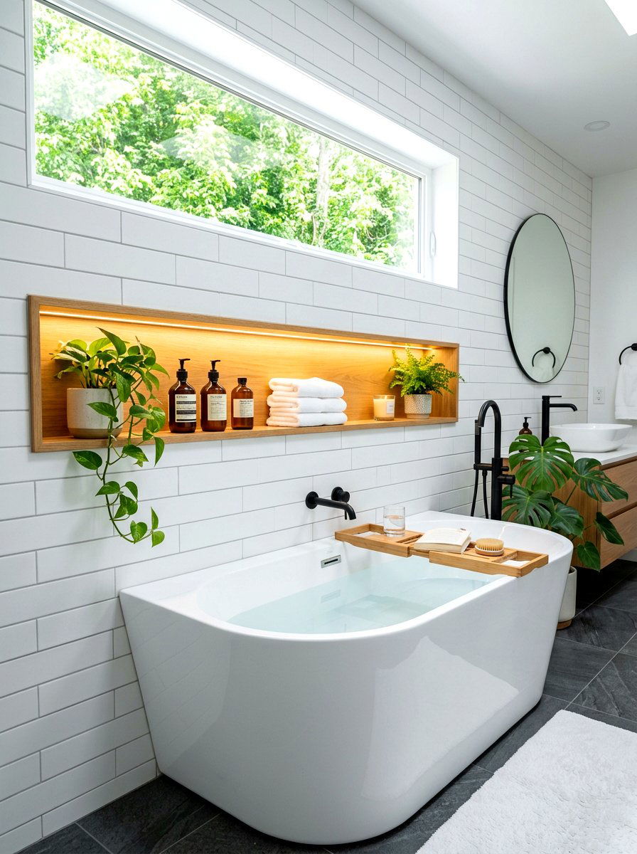 Long horizontal bathtub niche - 30 tub niche ideas