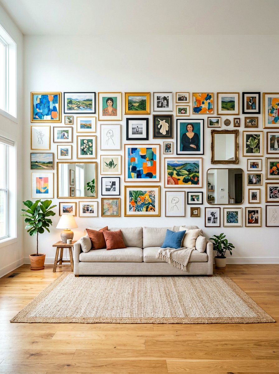 Long living room gallery wall - 30 long living room ideas