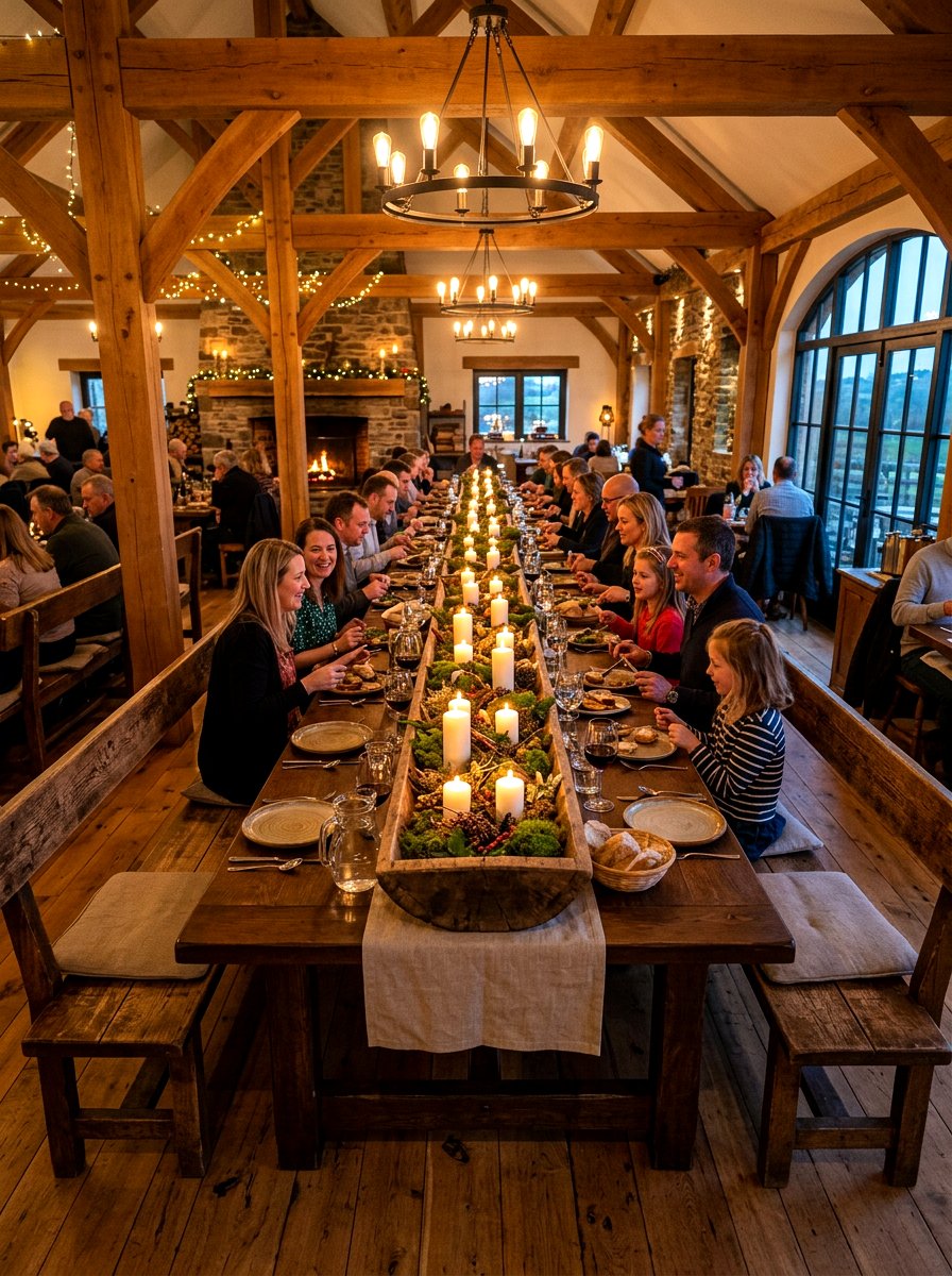 Long wooden trough candle centerpiece - 30 candlelit dining room ideas aesthetic