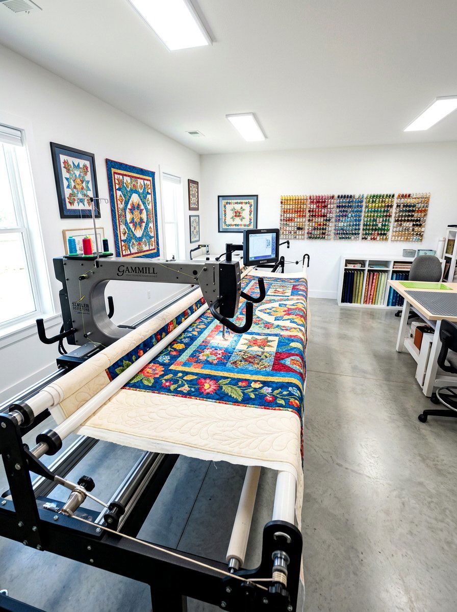 Longarm Quilting Machine Setup - 30 quilting room ideas